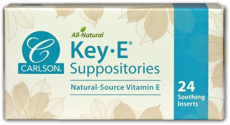 Key E Suppositories, Natural Vitamin E, 24 Soothing Inserts by Carlson Labs-Hälsa, Hemorrojder, Suppositorier
