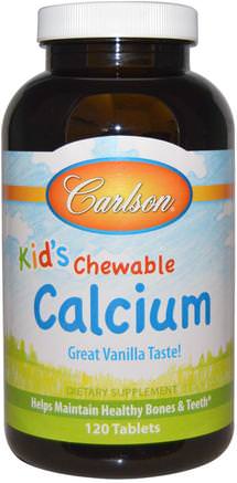 Kids Chewable Calcium, Vanilla, 120 Tablets by Carlson Labs-Kosttillskott, Mineraler, Kalcium, Tuggbara Kalcium, Barns Hälsa, Kosttillskott Barn