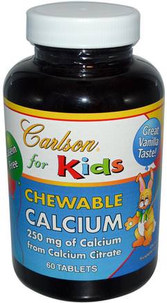 Kids Chewable Calcium, Vanilla, 60 Tablets by Carlson Labs-Kosttillskott, Mineraler, Kalcium, Tuggbara Kalcium, Barns Hälsa, Kosttillskott Barn