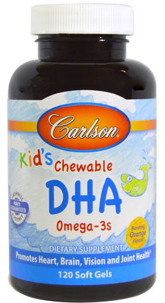 Kids Chewable DHA, Bursting Orange Flavor, 120 Soft Gels by Carlson Labs-Kosttillskott, Efa Omega 3 6 9 (Epa Dha), Dha, Fiskolja