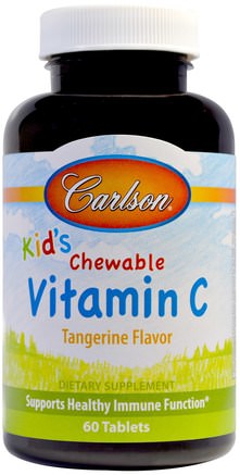 Kids, Chewable Vitamin C, Tangerine Flavor, 60 Tablets by Carlson Labs-Vitaminer, C-Vitamin Tuggbar