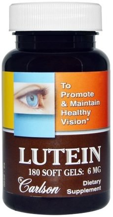 Lutein, 6 mg, 180 Soft Gels by Carlson Labs-Kosttillskott, Antioxidanter, Lutein