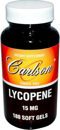 Lycopene, 15 mg, 180 Soft Gels by Carlson Labs-Kosttillskott, Antioxidanter, Lykopen