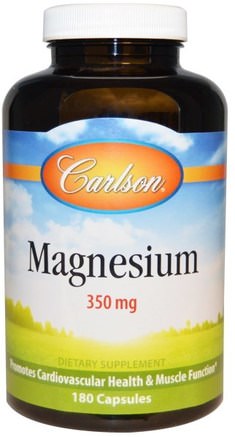 Magnesium, 350 mg, 180 Capsules by Carlson Labs-Kosttillskott, Mineraler, Magnesiumoxid
