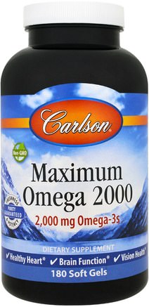Maximum Omega 2000, 2.000 mg, 180 Softgels by Carlson Labs-Kosttillskott, Efa Omega 3 6 9 (Epa Dha), Fiskolja