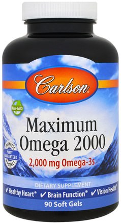 Maximum Omega 2000, 2.000 mg, 90 Softgels by Carlson Labs-Kosttillskott, Efa Omega 3 6 9 (Epa Dha), Fiskolja