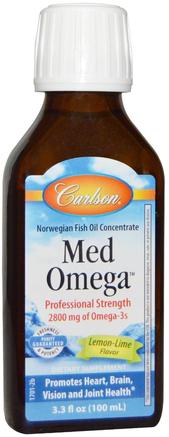Med Omega, Norwegian Fish Oil Concentrate, Lemon-Lime Flavor, 3.3 fl oz (100 ml) by Carlson Labs-Kosttillskott, Efa Omega 3 6 9 (Epa Dha), Fiskolja, Vätskeolja