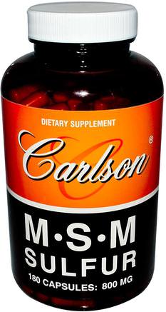 MSM Sulfur, 1.000 mg, 180 Veggie Caps by Carlson Labs-Kosttillskott, Mineraler, Artrit