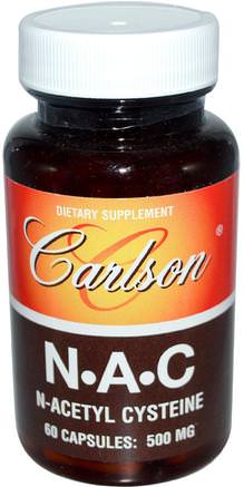 N-A-C, 500 mg, 60 Capsules by Carlson Labs-Kosttillskott, Aminosyror, Nac (N Acetylcystein)