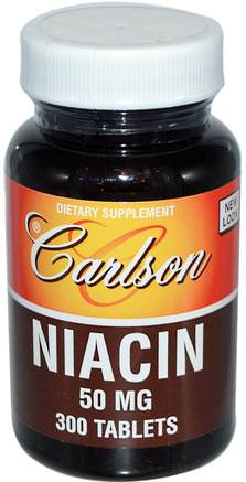 Niacin, 50 mg, 300 Tablets by Carlson Labs-Vitaminer, Vitamin B, Vitamin B3, Vitamin B3 - Niacin