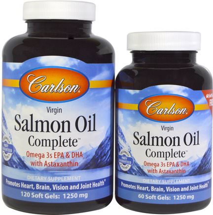 Norwegian Salmon Oil Complete, 120 Soft Gels + 60 Free Soft Gels by Carlson Labs-Kosttillskott, Efa Omega 3 6 9 (Epa Dha), Laxolja
