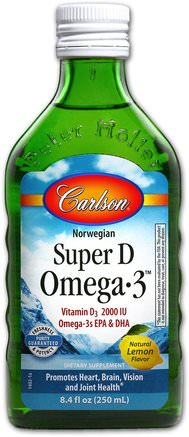 Norwegian Super D Omega3, Lemon Flavor, 8.4 fl oz (250 ml) by Carlson Labs-Vitaminer, Vitamin D3, Vitamin D3 Vätska, Kosttillskott, Efa Omega 3 6 9 (Epa Dha), Dha, Epa