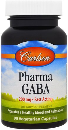 Pharma GABA, 200 mg, 90 Veggie Caps by Carlson Labs-Kosttillskott, Gaba (Gamma Aminosmörsyra)