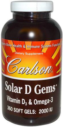 Solar D Gems, Natural Lemon Flavor, 2.000 IU, 360 Soft Gels by Carlson Labs-Kosttillskott, Efa Omega 3 6 9 (Epa Dha), Vitaminer
