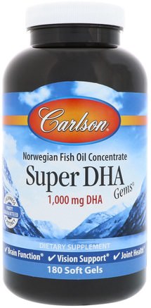 Super-DHA Gems, 180 Soft Gels by Carlson Labs-Kosttillskott, Efa Omega 3 6 9 (Epa Dha), Fiskolja