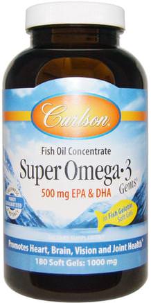 Super Omega-3 Gems, Fish Oil Concentrate, 1.000 mg, 180 Soft Gels by Carlson Labs-Kosttillskott, Efa Omega 3 6 9 (Epa Dha), Dha, Epa, Fiskolja Mjölk