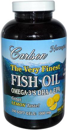 The Very Finest Fish Oil, 1000 mg, Lemon, 240 Soft Gels by Carlson Labs-Kosttillskott, Efa Omega 3 6 9 (Epa Dha), Fiskolja, Mjölkgjorda Fiskoljor