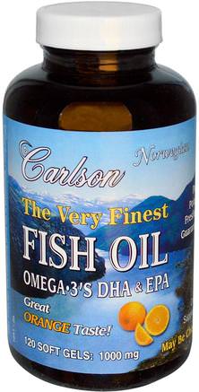 The Very Finest Fish Oil, Natural Orange, 1.000 mg, 120 Soft Gels by Carlson Labs-Kosttillskott, Efa Omega 3 6 9 (Epa Dha), Fiskolja, Mjölkgjorda Fiskoljor