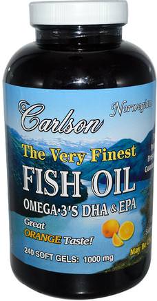 The Very Finest Fish Oil, Natural Orange Flavor, 1.000 mg, 240 Softgels by Carlson Labs-Kosttillskott, Efa Omega 3 6 9 (Epa Dha), Fiskolja, Mjölkgjorda Fiskoljor
