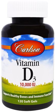 Vitamin D3, 10.000 IU, 120 Soft Gels by Carlson Labs-Vitaminer, Vitamin D3