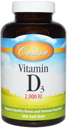 Vitamin D3, 2.000 IU, 360 Soft Gels by Carlson Labs-Vitaminer, Vitamin D3