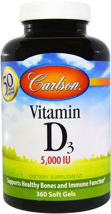 Vitamin D3, 5.000 IU, 360 Soft Gels by Carlson Labs-Vitaminer, Vitamin D3