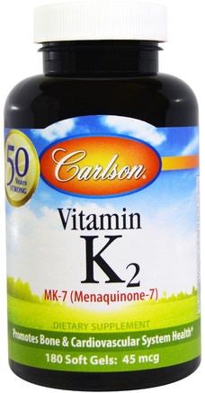 Vitamin K2 MK-7 (Menaquinone-7), 45 mcg, 180 Soft Gels by Carlson Labs-Vitaminer, Vitamin K