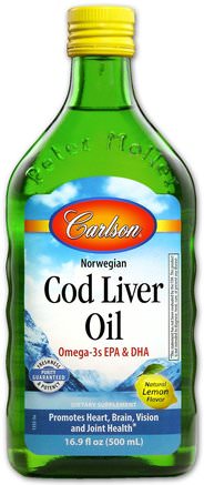 Wild Norwegian Cod Liver Oil, Natural Lemon, 16.9 fl oz (500 ml) by Carlson Labs-Kosttillskott, Efa Omega 3 6 9 (Epa Dha), Fiskolja, Vätskeolja
