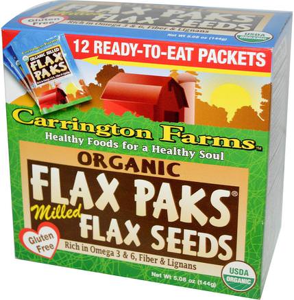 Organic Flax Paks, Milled Flax Seeds, 12 Packs.4 oz (12 g) Each by Carrington Farms-Kosttillskott, Linfrö