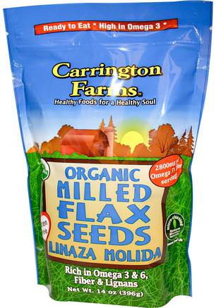 Organic Milled Flax Seeds, 14 oz (396 g) by Carrington Farms-Kosttillskott, Linfrö