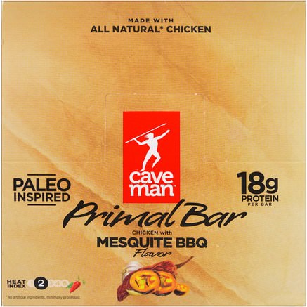 Primal Bar, Chicken with Mesquite BBQ Flavor, 12 Bars, 1.5 oz (42 g) Each by Caveman Foods-Kosttillskott, Näringsrika Barer, Mat