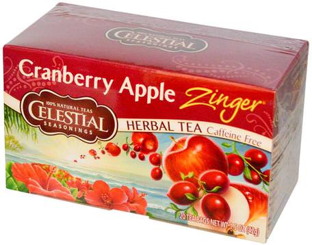 Herbal Tea, Cranberry Apple Zinger, Caffeine Free, 20 Tea Bags, 1.5 oz (42 g) by Celestial Seasonings-Himmelska Kryddor, Mat, Örtte
