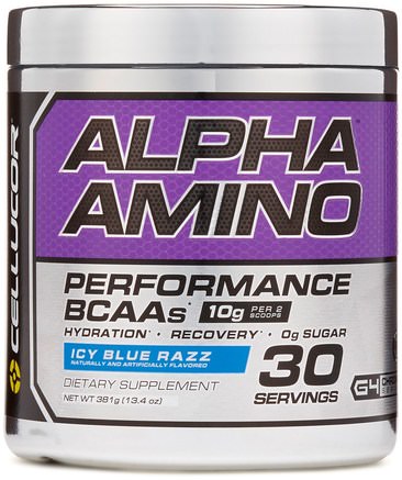 Alpha Amino, Performance BCAAs, Icy Blue Razz, 13.4 oz (381 g) by Cellucor-Kosttillskott, Aminosyror, Bcaa (Förgrenad Aminosyra)