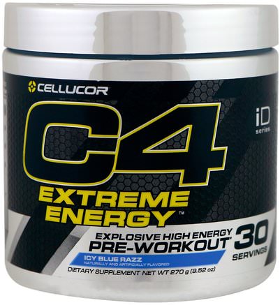 C4 Extreme Energy, Pre-Workout, Icy Blue Razz, 9.52 oz (270 g) by Cellucor-Hälsa, Energi, Sport
