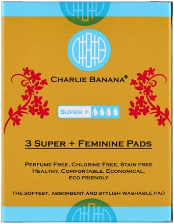 3 Super + Feminine Pads, Floralie, 3 Pads by Charlie Banana-Hälsa, Kvinnor