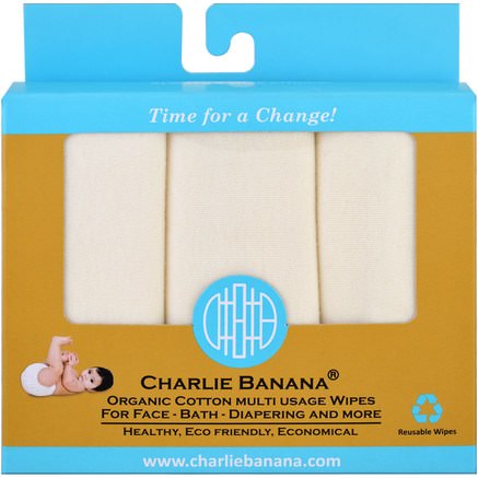 Organic Cotton Multi Usage Wipes, 10 Reusable Wipes by Charlie Banana-Barns Hälsa, Diapering