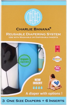 Reusable Diapering System, One Size Diapers, Boy, 3 Diapers + 6 Inserts by Charlie Banana-Barns Hälsa, Diapering