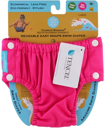 Reusable Easy Snaps Swim Diaper, Hot Pink, Large, 1 Diaper by Charlie Banana-Barns Hälsa, Diapering