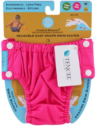 Reusable Easy Snaps Swim Diaper, Hot Pink, Medium, 1 Diaper by Charlie Banana-Barns Hälsa, Diapering