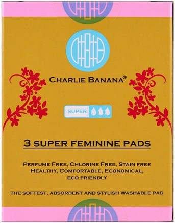 Super Feminine Pads, Floralie, 3 Pads by Charlie Banana-Hälsa, Kvinnor
