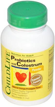 Probiotics, With Colostrum, Powder, Natural Orange/Pineapple Flavor, 1.7 oz (50 g) by ChildLife-Kosttillskott, Nötkreaturprodukter, Kolostrum, Probiotika, Probiotika För Barn