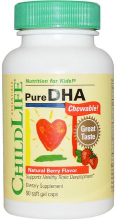 Pure DHA Chewable, Natural Berry Flavor, 90 Soft Gel Caps by ChildLife-Kosttillskott, Efa Omega 3 6 9 (Epa Dha), Dha Chewable, Barns Hälsa, Kosttillskott Barn