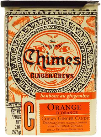 Ginger Chews, Orange, 2 oz (56.7 g) by Chimes-Mat, Mellanmål, Godis