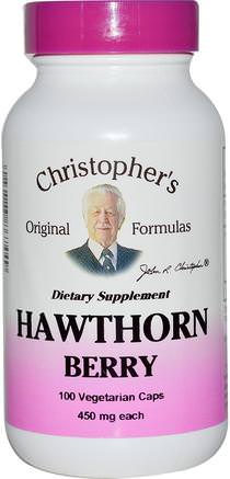 Hawthorn Berry, 450 mg, 100 Veggie Caps by Christophers Original Formulas-Örter, Hagtorn