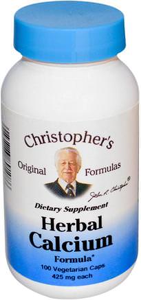 Herbal Calcium Formula, 425 mg, 100 Veggie Caps by Christophers Original Formulas-Kosttillskott, Mineraler, Kalcium
