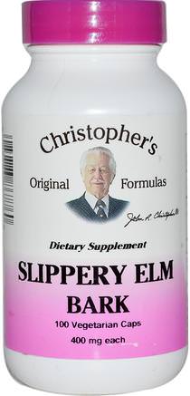 Slippery Elm Bark, 400 mg, 100 Veggie Caps by Christophers Original Formulas-Örter, Hala Elm