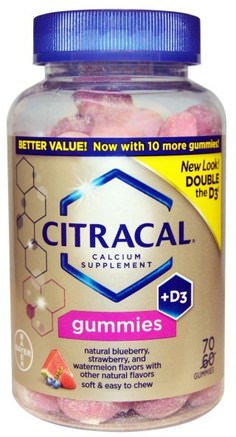Calcium Supplement + D3 Gummies, Natural Blueberry, Strawberry, and Watermelon, 70 Gummies by Citracal-Kosttillskott, Gummier, Mineraler, Kalcium Vitamin D