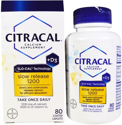 Calcium Supplement, Slow Release 1200 + D3, 80 Coated Tablets by Citracal-Kosttillskott, Mineraler, Kalcium