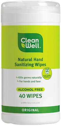 All-Natural Hand Sanitizing Wipes, Alcohol Free, Original, 40 Wipes, 5 x 8 in (12.7 x 20.3 cm) Each by Clean Well-Bad, Skönhet, Handtvättmedel