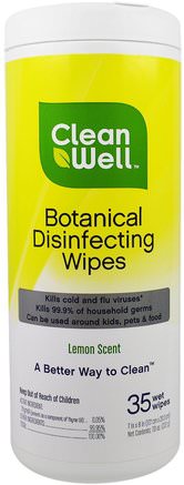Botanical Disinfecting Wipes, Lemon Scent, 35 Wet Wipes, 7 in x 8 in (117. cm x 20.3 cm) by Clean Well-Hem, Hushållsrengöringsmedel